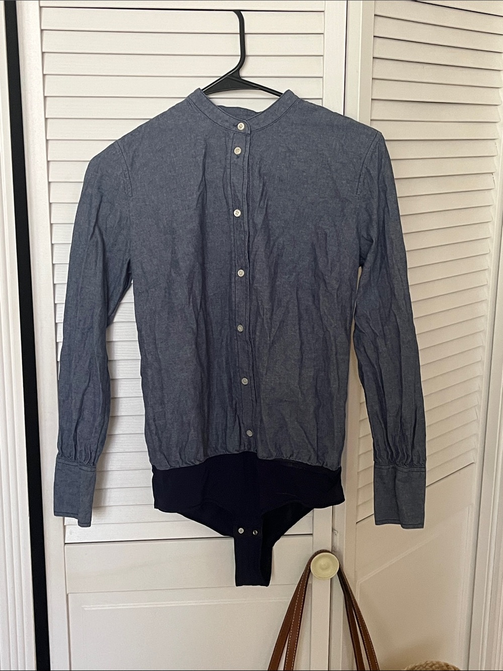 J. Crew Blue Button-Front Long-Sleeve Bodysuit